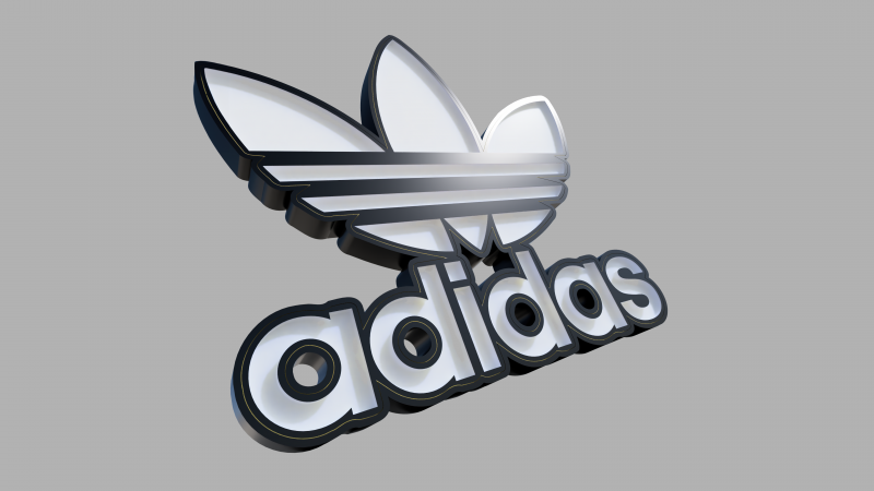 Adidas, Logo, 3D, 5K, Grey background, Wallpaper