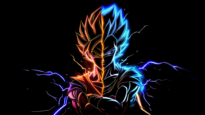 Son Goku, Vegeta, AMOLED, AI art, 5K, Black background, Wallpaper