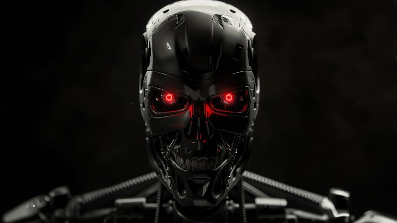 Terminator, Dark background, 5K, AI art, Wallpaper