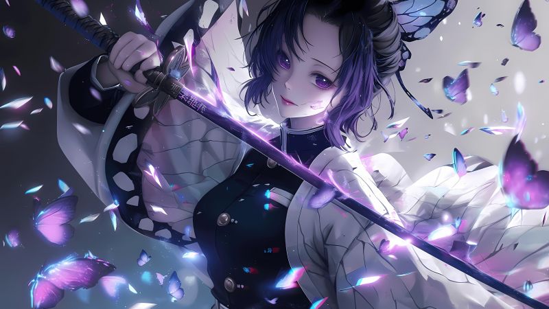 Shinobu Kocho, Purple aesthetic, AI art, 5K, Demon Slayer: Kimetsu no Yaiba
