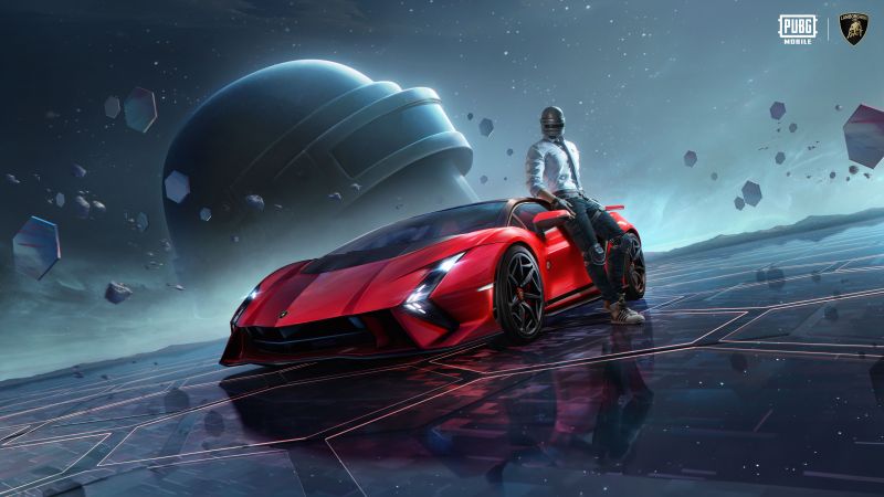 PUBG MOBILE, Lamborghini Invencible, 2024 Games, Level 3 helmet, Red cars, Wallpaper