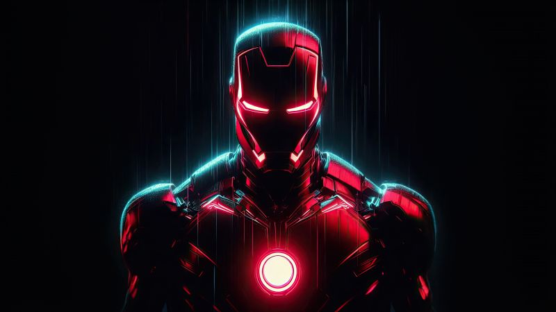Neon, Iron Man, AMOLED, Black background, Marvel Superheroes, Neon glow, Wallpaper