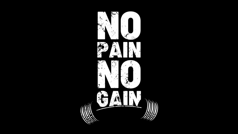 No pain No gain, Inspiring, 5K, Black background, AMOLED, Minimalist, Gym, Weight training, Wallpaper