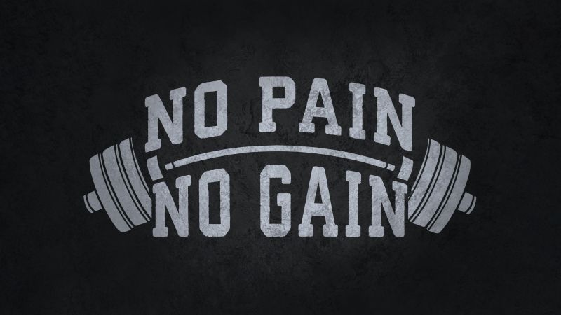 No pain No gain, Dumbbell workout, 5K, Inspirational quotes, Motivational quotes, Dark background, Monochrome, 5K, Wallpaper