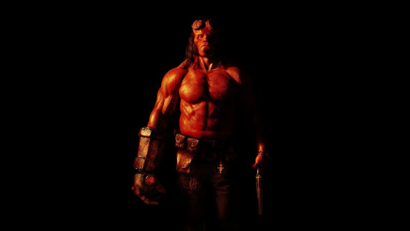 Hellboy, Black background, 8K, 5K, AMOLED, Superhero, Wallpaper