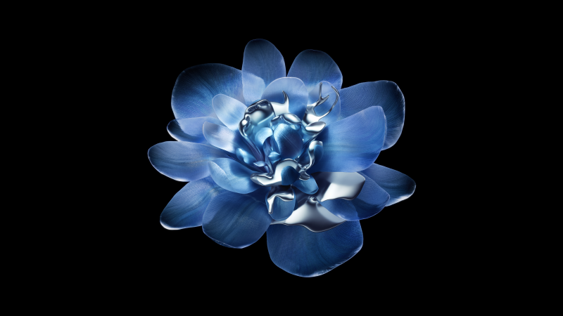 Abstract flower, Metallic, AMOLED, Black background, Xiaomi, Stock, 5K, Wallpaper