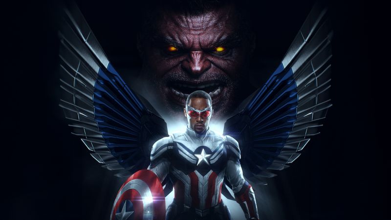 Thunderbolt Ross (Red Hulk), Sam Wilson, Captain America: Brave New World, 5K, Dark background