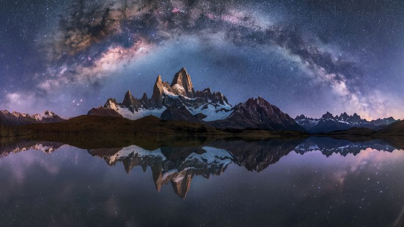 Patagonia, Bliss, Majestic, Landscape, Norway, Night, 5K, Milky Way arch, Panorama