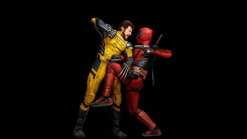 Deadpool & Wolverine, Black background, AMOLED, Movie poster, 5K, 2024 Movies, Marvel Superheroes