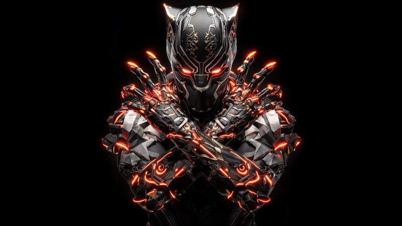 Black Panther, Steampunk, 5K, Futuristic, AMOLED, Black background, AI art