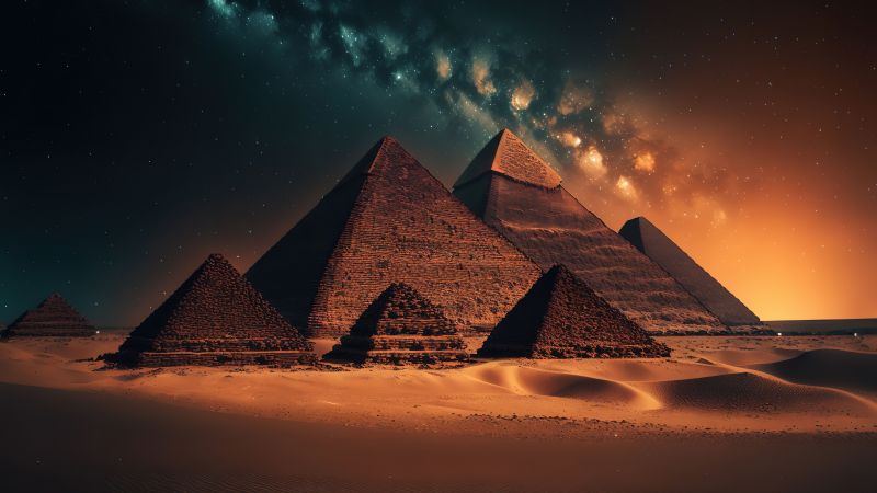 Egyptian Pyramids, Aesthetic, Seven Wonders of the Ancient World, Scenic, Tourist attraction, AI art, The Great Pyramid of Giza