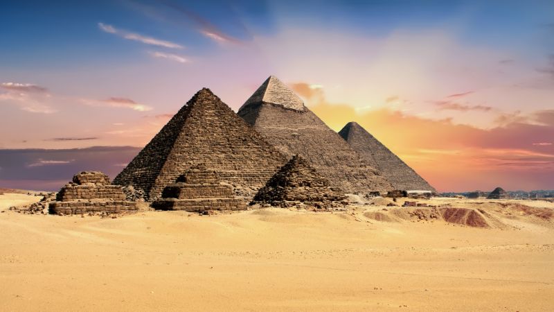 Egyptian Pyramids, Sunset, Seven Wonders of the Ancient World, Scenic, Tourist attraction, The Great Pyramid of Giza, Wallpaper