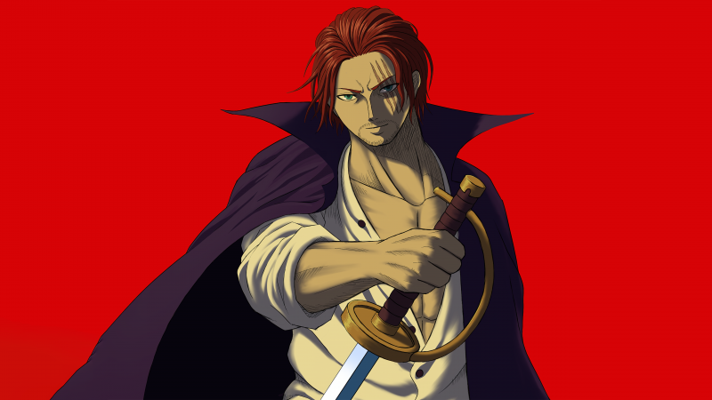 Shanks, One Piece, Red background, 5K, Wallpaper