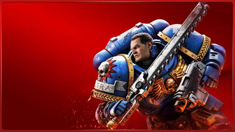 Titus, Red background, Warhammer 40K Space Marine 2, 2024 Games