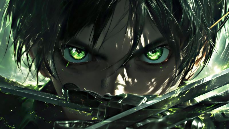 Eren Yeager, Green eyes, AI art, Attack on Titan, 5K