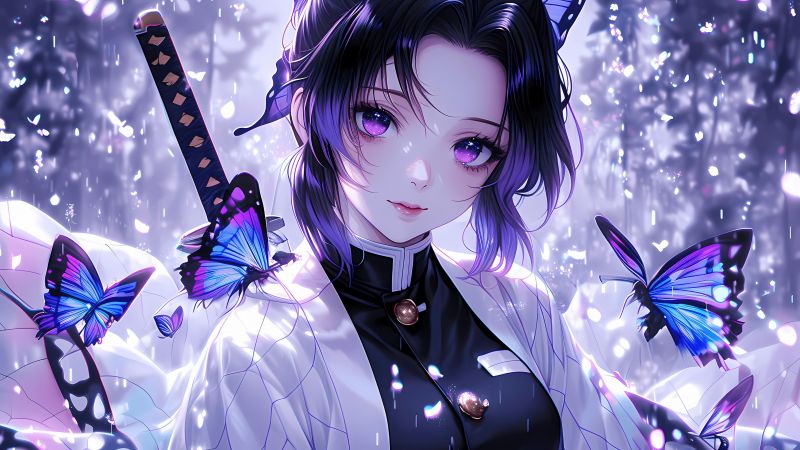 Purple aesthetic, Shinobu Kocho, Demon Slayer: Kimetsu no Yaiba, 5K, Wallpaper