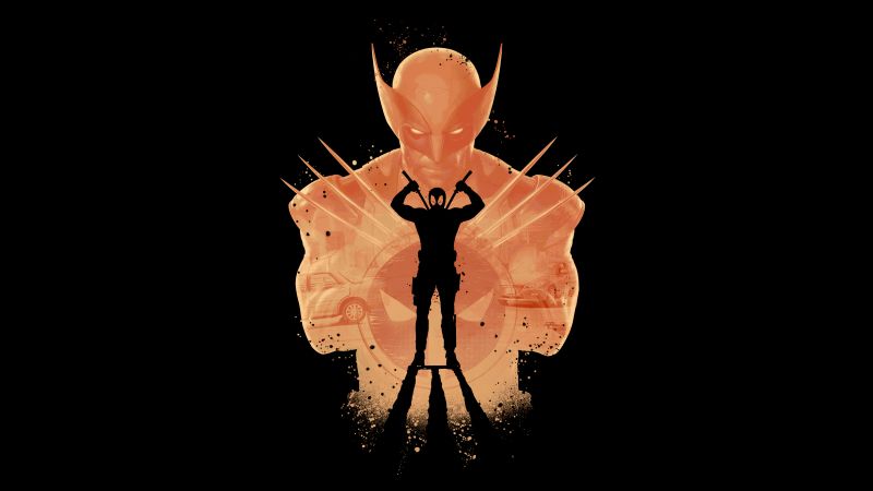 Deadpool & Wolverine, Silhouette, Movie poster, Black background, 8K, AMOLED, 5K, 2024 Movies