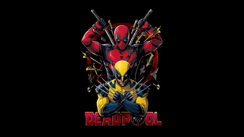 Deadpool & Wolverine, Movie poster, Black background, 8K, AMOLED, 5K, 2024 Movies