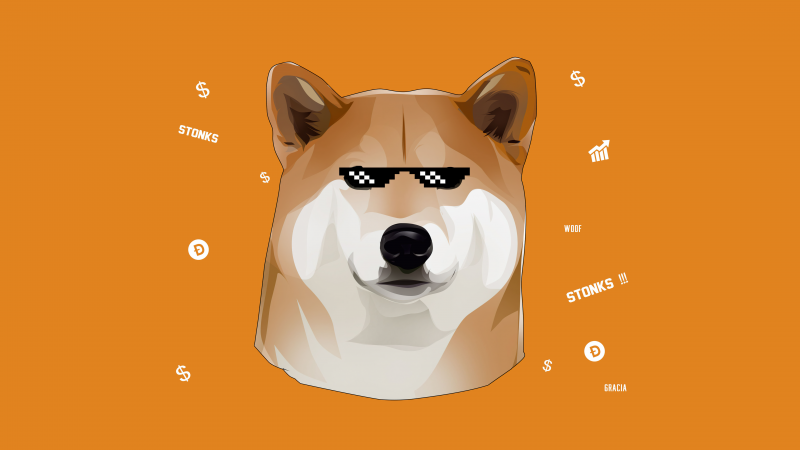 Dogecoin, Meme, Yellow background, 5K, Cryptocurrency