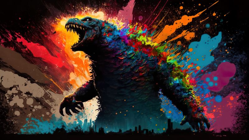 Godzilla, Pop Art, 5K, Titan, Kaiju, Colorful art, Wallpaper