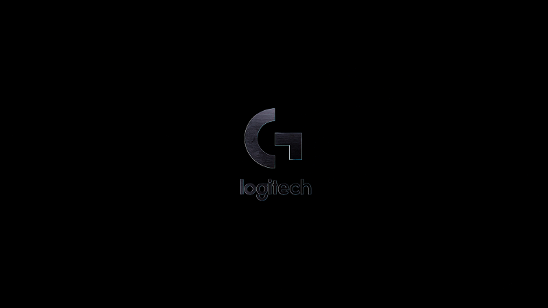 Logitech, Minimal logo, Black background, AMOLED, Monochrome, Wallpaper