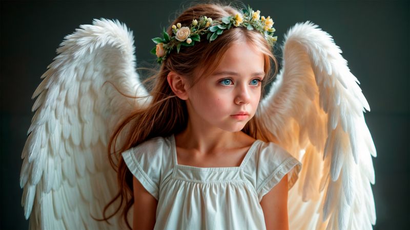 Cute Girl, Angel wings, AI art, Fairy, Wallpaper