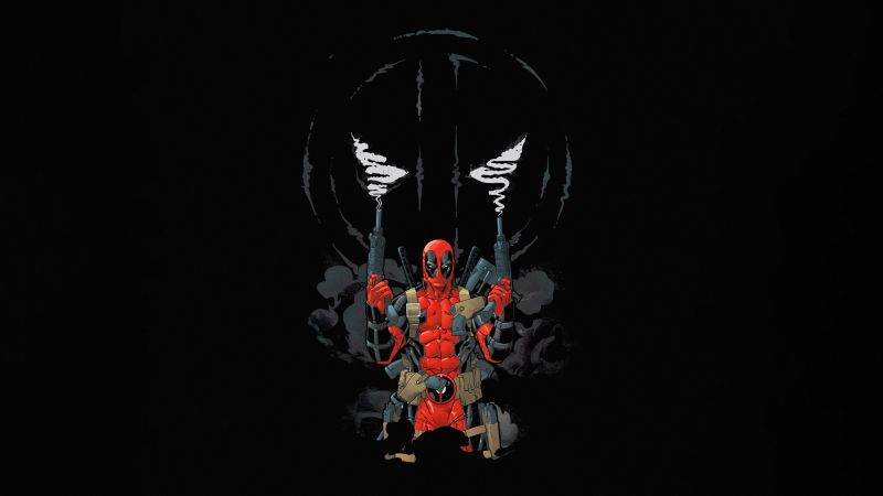 Deadpool, Artwork, Black background, AMOLED, 5K, Marvel Superheroes, Wallpaper