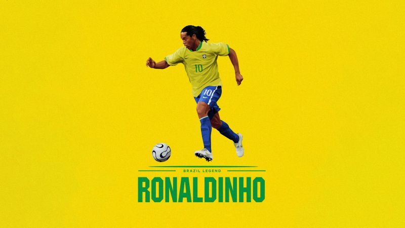 Ronaldinho, Brazilian Football Player, 5K, Yellow background, Illustration, Wallpaper