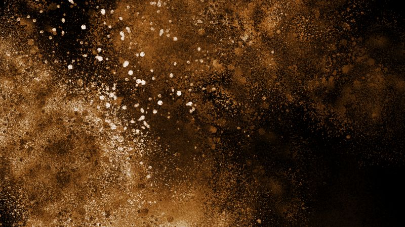 Explosion, Golden yellow, Dust, 5K, Dark theme