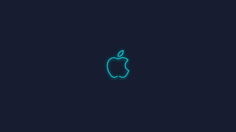 Blue, Apple logo, Neon sign, Dark background, Glowing, 5K