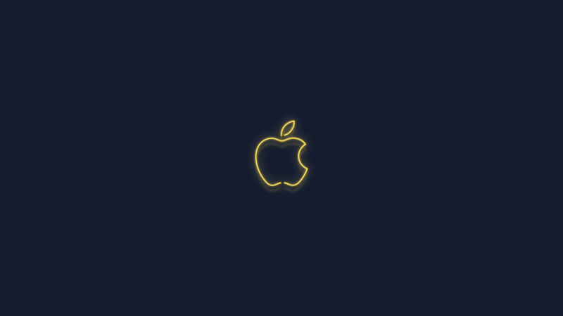 Yellow, Apple logo, Neon sign, Dark background, Glowing, 5K, Wallpaper