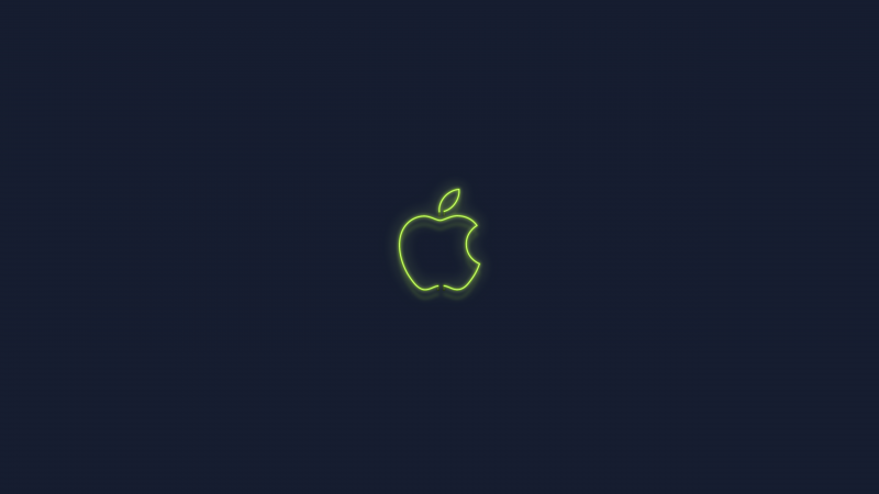 Green, Apple logo, Neon sign, Dark background, Glowing, 5K, Wallpaper