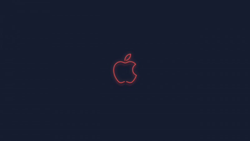 Red, Apple logo, Neon sign, Dark background, Glowing, 5K