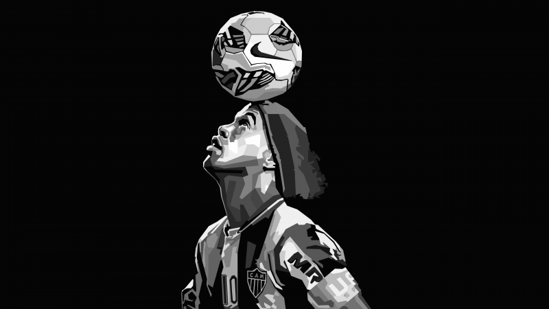 Ronaldinho, Iconic, Minimalist, AMOLED, Brazilian Football Player, Black background, 5K, Wallpaper