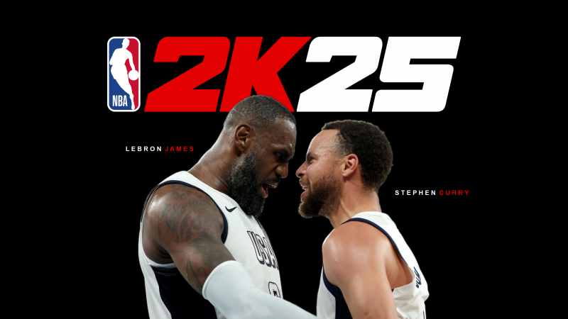 LeBron James, Stephen Curry, NBA 2K25, 2024 Games, Black background, Wallpaper