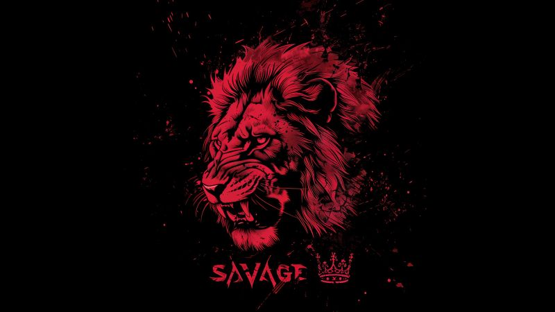 Lion, Dark red, 5K, Artwork, AMOLED, Black background, Wallpaper