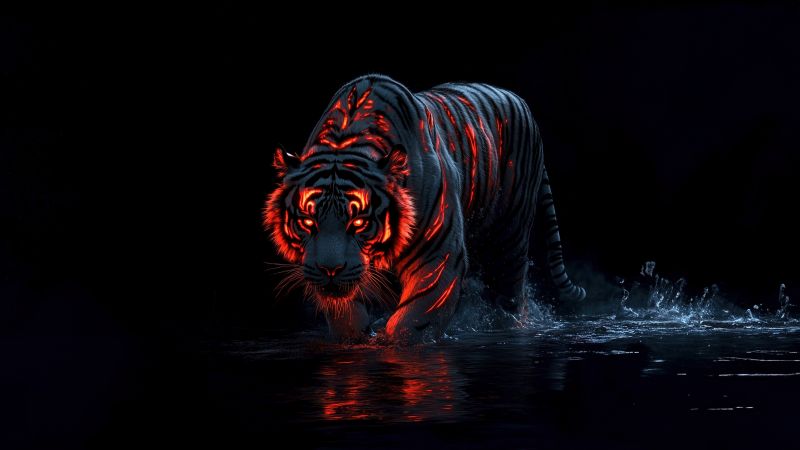 Tiger, Dope, AMOLED, AI art, Black background, 5K, Wallpaper