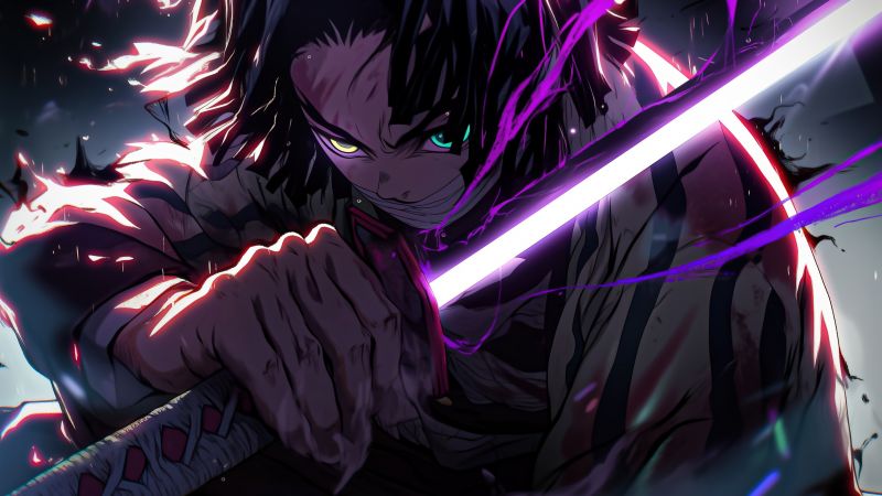 Tanjiro Kamado, Sword, Colorful anime, 5K, Demon Slayer: Kimetsu no Yaiba, Wallpaper