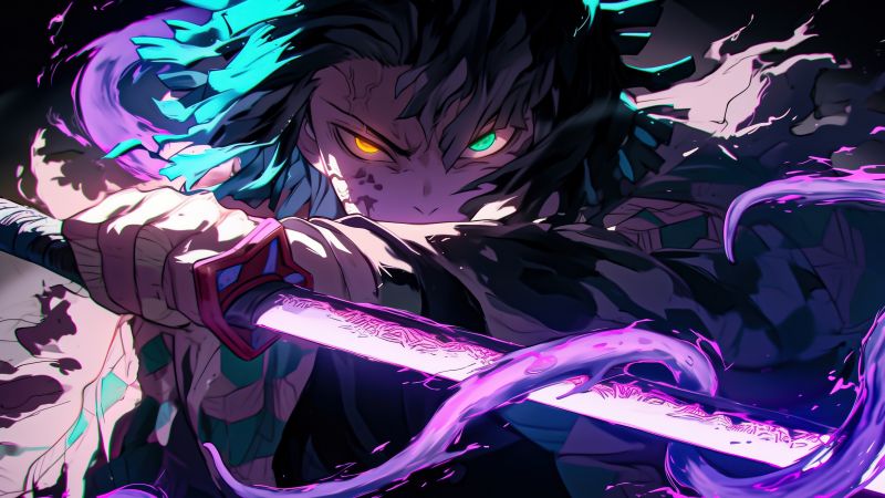 Tanjiro Kamado, Colorful anime, AI art, Demon Slayer: Kimetsu no Yaiba, Wallpaper