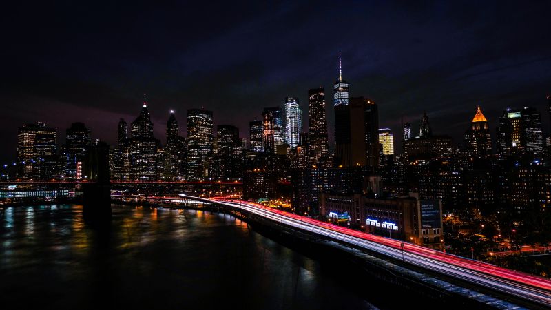 New York City, Night, Cityscape, City lights, Timelapse, Night traffic, 5K, Aesthetic, Wallpaper