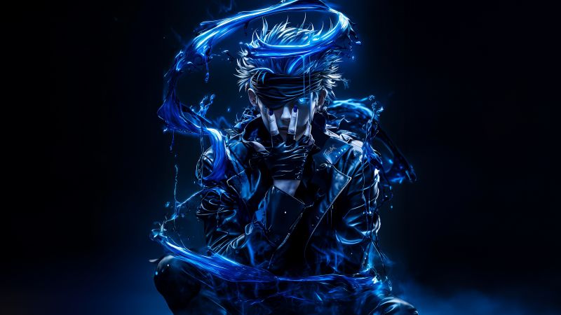 Satoru Gojo, Blue aesthetic, Dark blue, Dark background, 5K, 8K, Jujutsu Kaisen, Wallpaper