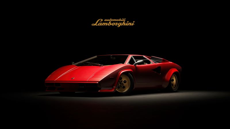 Lamborghini Countach, Dark aesthetic, Classic cars, 5K, Dark background, Red cars, Wallpaper