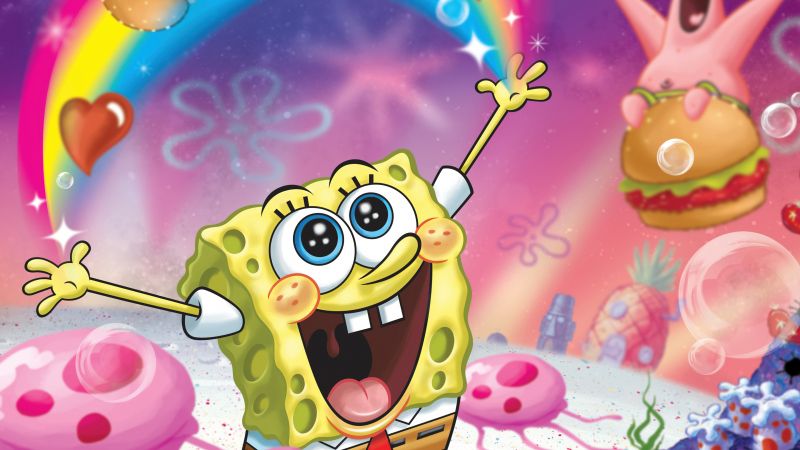 SpongeBob smiley face, Patrick Star, SpongeBob SquarePants, Rainbow, Wallpaper