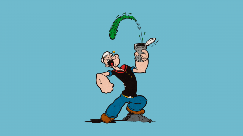 Popeye, Funny, Teal background, Cartoon, 5K, Wallpaper