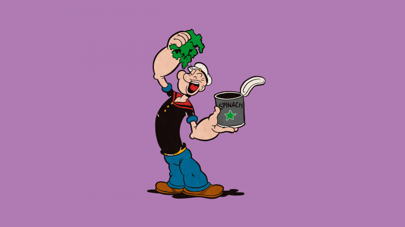 Popeye, Spinach, Purple background, Cartoon, 5K, Wallpaper