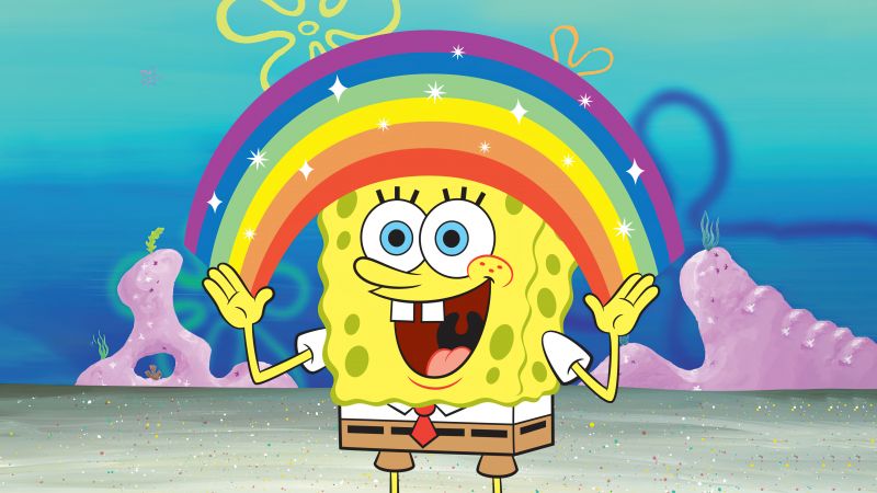 Spongebob, Rainbow, SpongeBob smiley face, 5K, SpongeBob SquarePants, Wallpaper