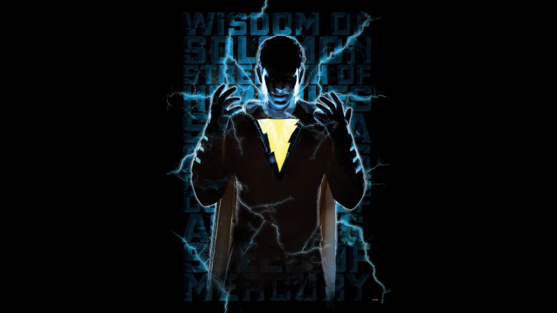 Shazam!, Silhouette, DC Superheroes, AMOLED, Lightning, Black background, 5K