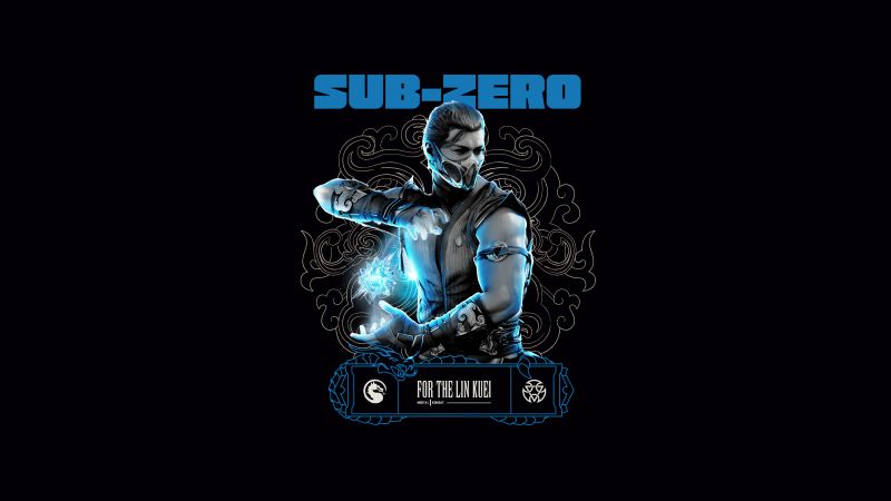 Sub-Zero (Mortal Kombat), AMOLED, 5K, 8K, Black background, Sub-Zero, Wallpaper