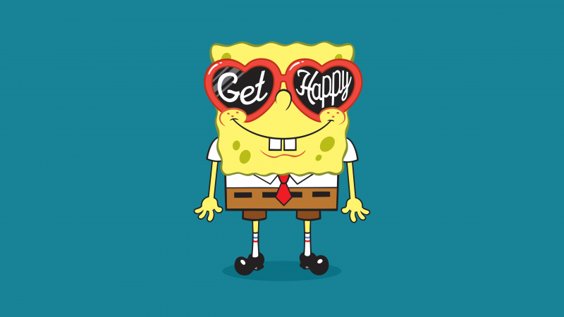 Spongebob Wallpaper 4K, Rainbow, SpongeBob smiley face