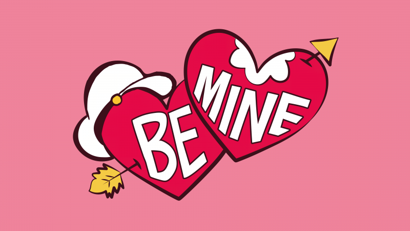 Popeye, Be Mine, Red hearts, Valentine's Day, 5K, 8K, Pink background, Wallpaper